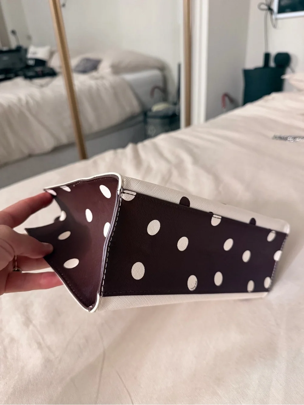 Ted Baker Cream Tote with Brown Polka Dots